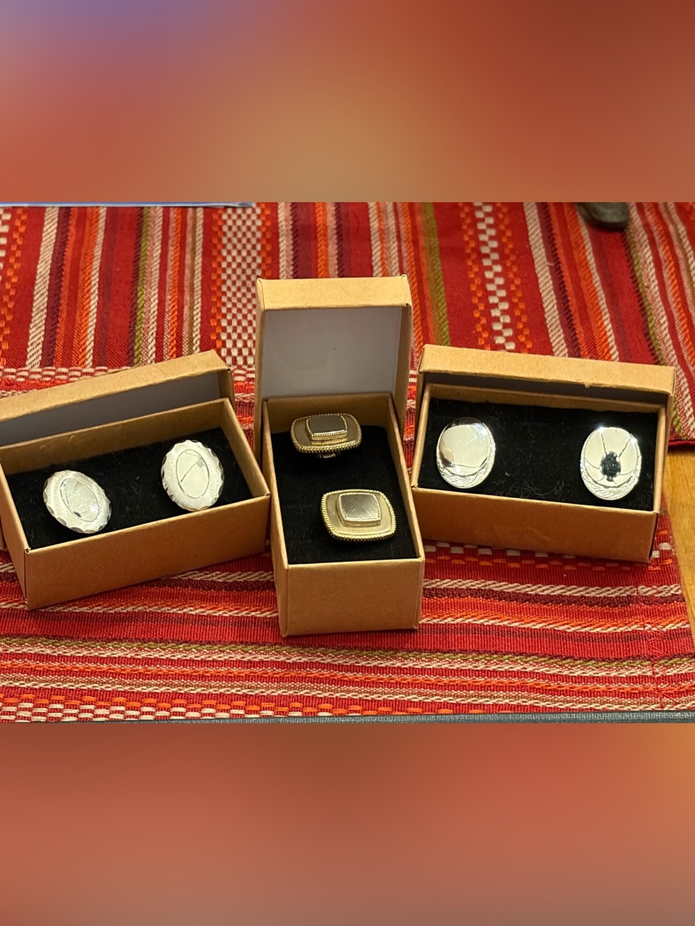 Estate Vintage  Costume Jewelry 3 Sets Cuff Links  Very Nice Gift Boxed.
